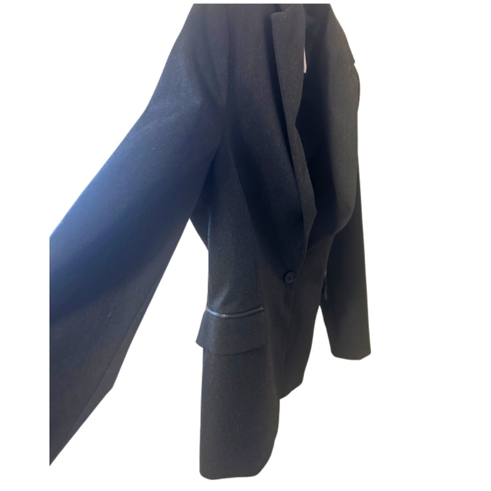 Anine Bing Single Button Blazer | Charcoal Grey with Faux Leather Trim | Size XS - Picture 7 of 9